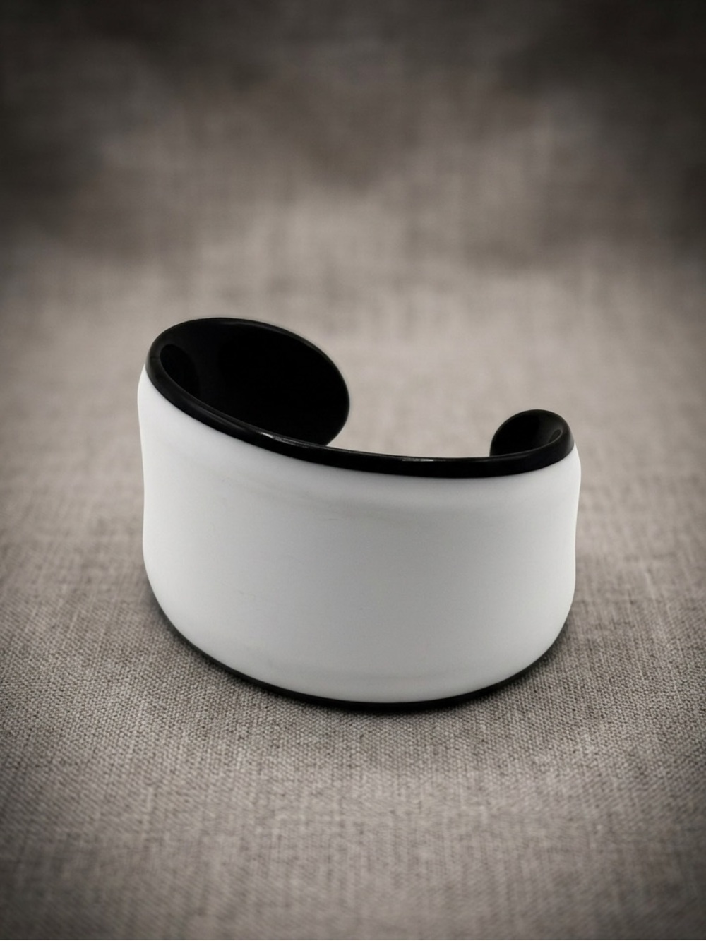 Vintage 60s Mod Style Black & White Lucite Acrylic Cuff Bracelet